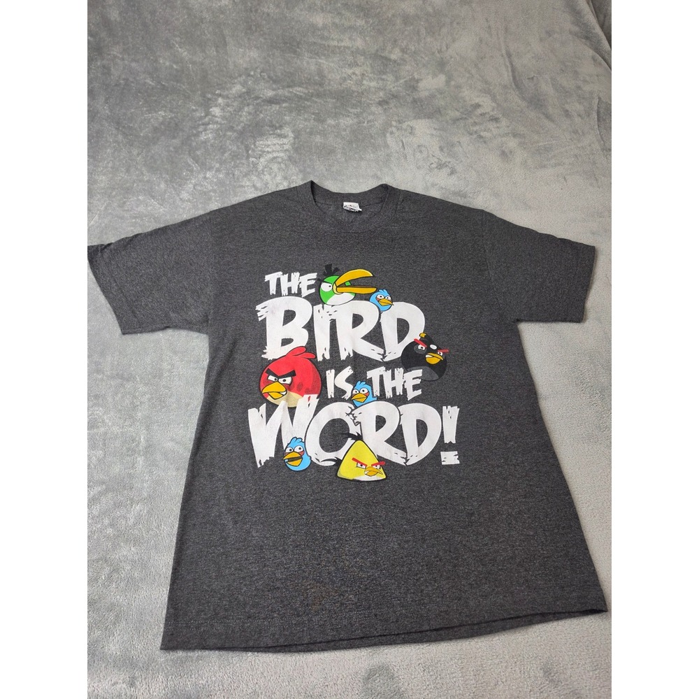 Angry Birds Fifth Sun Mens Large T-Shirt Charcoal Grey The Bird Is The Word Tee